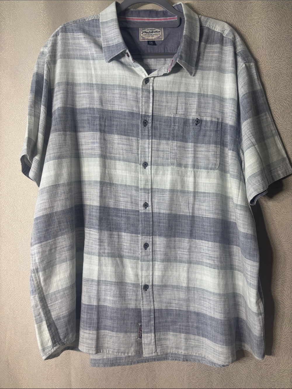 Flag&Anthem Light Blue and Gray Striped Short-Sleeve Button-Up Men’s Shirt 0256